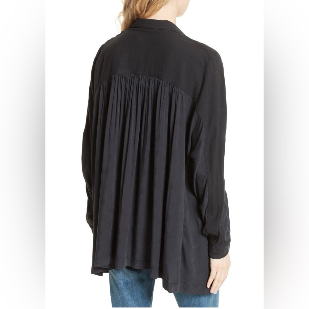 FREE PEOPLE Lovely Day Black Oversized Boho Button Down Pockets Size S - Picture 2 of 9